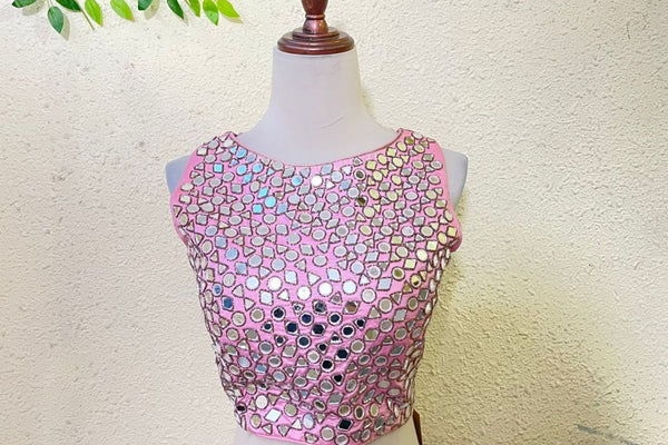 Pink Mirror Work Blouse