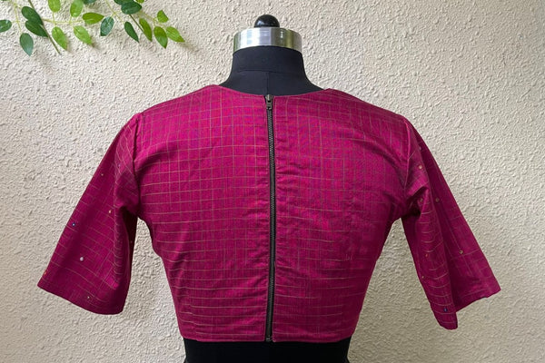 Pink Checkered V Blouse