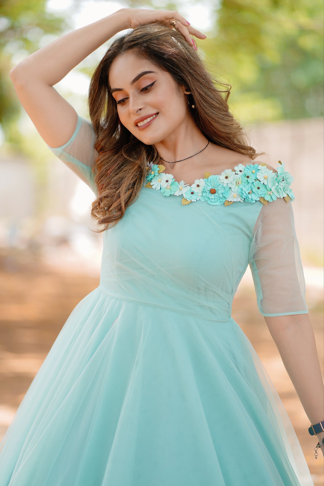 Floral Embellished Off - Shoulder Dress – Malar Vikram