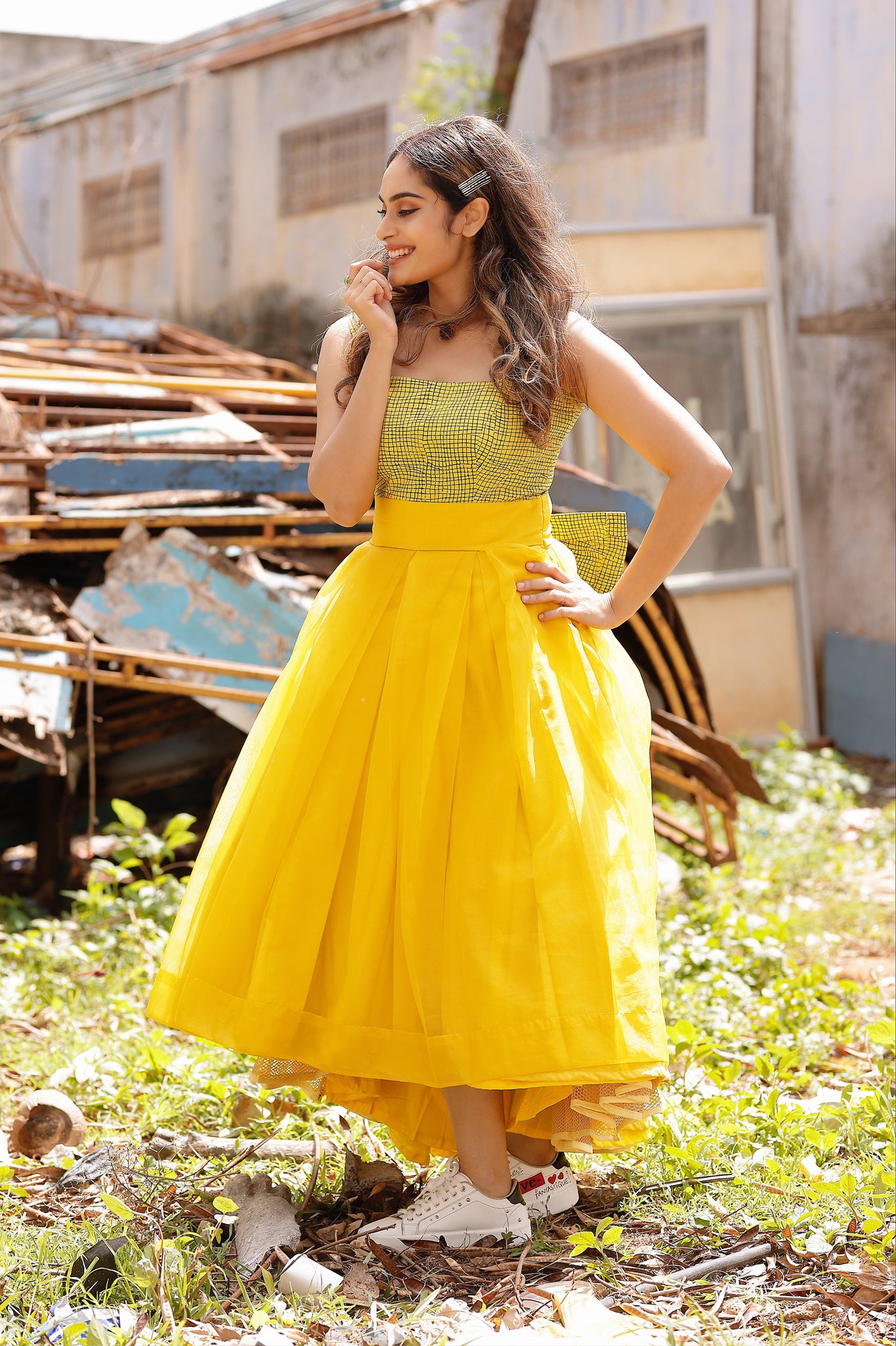 Yellow Organza High-Low Dress