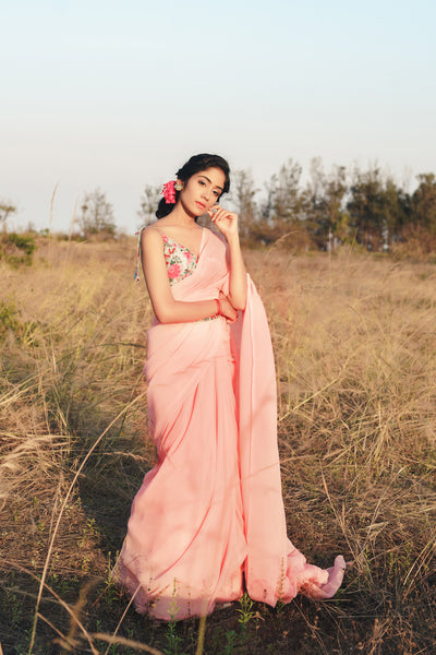 Pink Floral Drape Saree