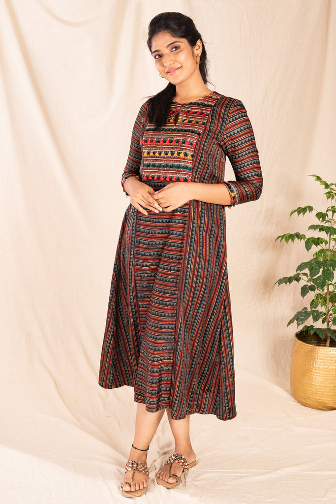 ajrakh modal silk dress Where tradition meets timeless elegance , Our Ajrakh Modal Silk dresses celebrate rich heritage with contemporary comfort., Soft, breathable and beautifully detailedperfect for women who love