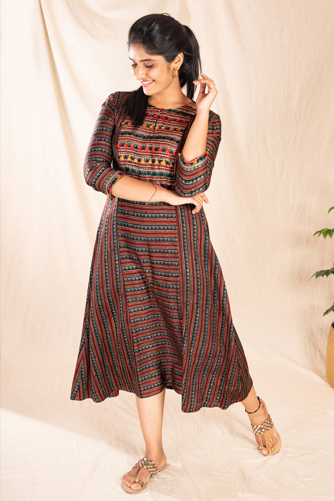 modal silk dress Ajrakh Modal Silk Dress With Knotted Dupatta Malar Vikram