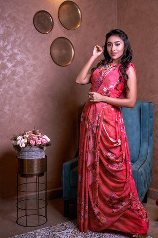 Floral Pink Drape Saree