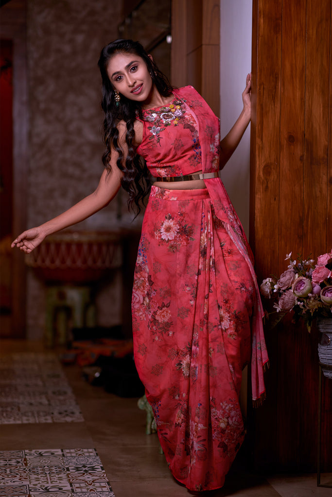 Pink Drape Saree