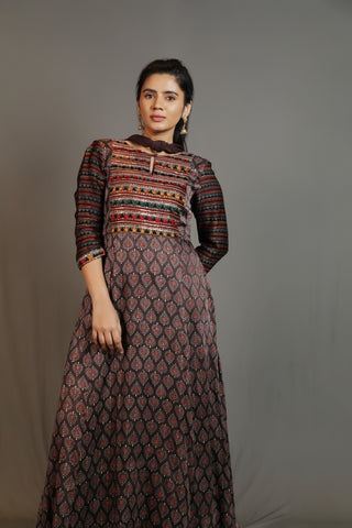 Ajrakh Modal Silk Dress With Knotted Dupatta