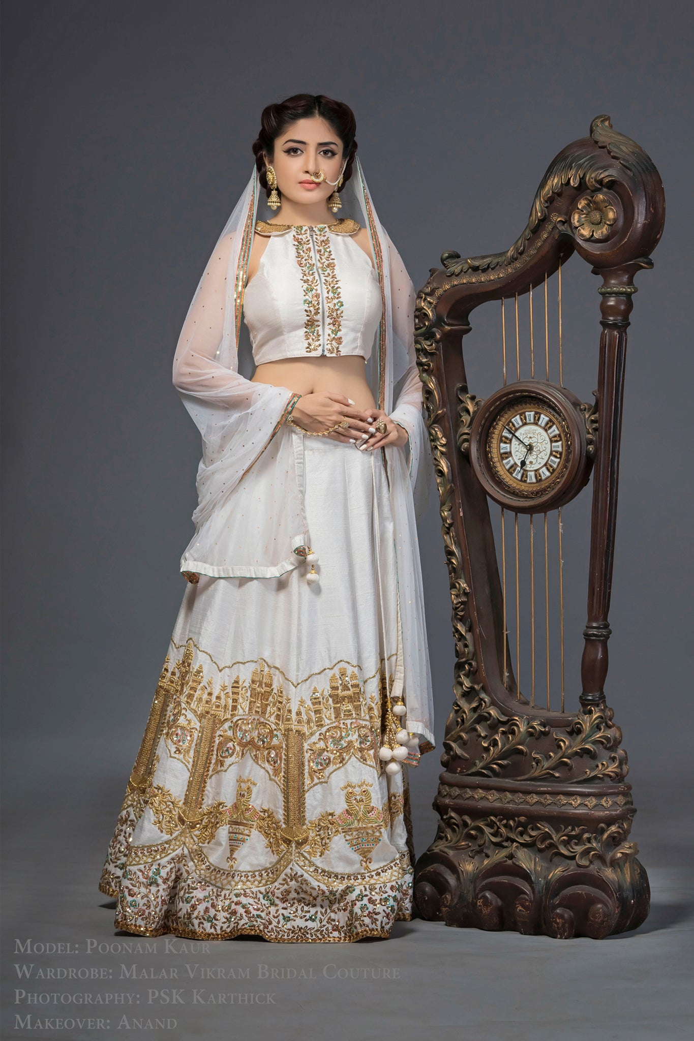 Double-Headed Peacock Bridal White Lehenga