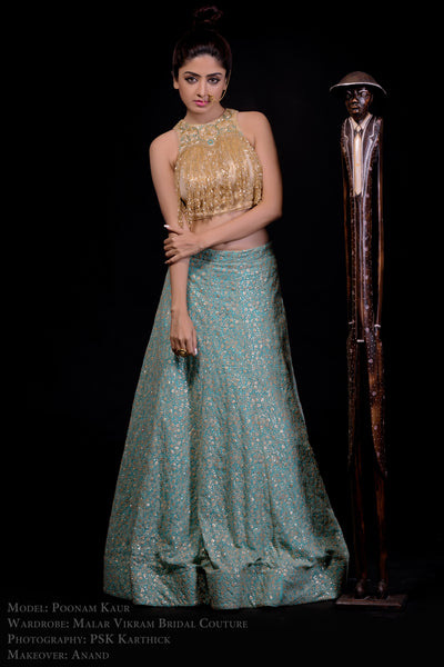 Teal Blue Georgette Lehenga