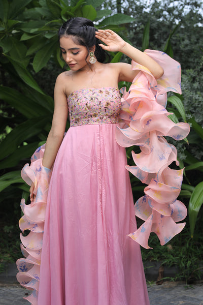 Crepe Gown & Organza Ruffles