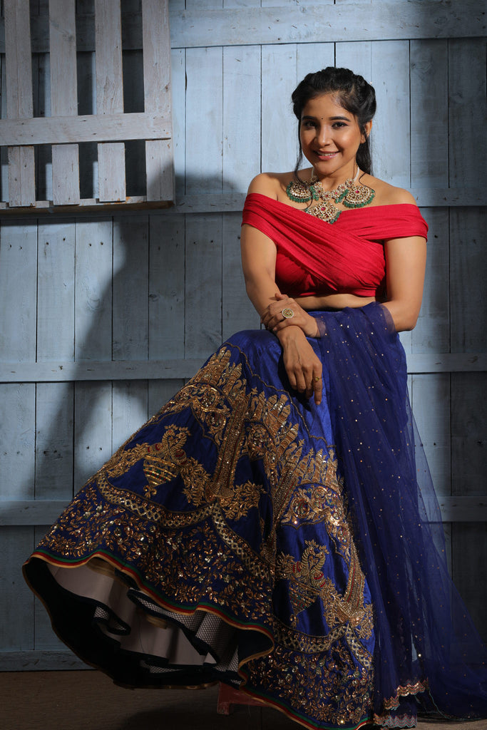 Buy Blue Lehenga: Handwoven Banarasi; Blouse: Pure Silk; Dupatta: Set For  Women by Aditi Gupta Online at Aza Fashions.