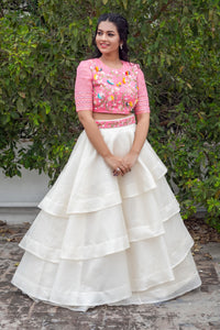 Pastel Pink & White Organza Lehenga